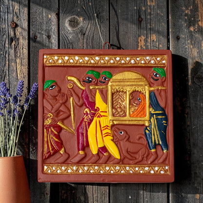 Jamini Roy Inspired Terracotta Bankura Wall Tile | Hand-Painted Bengal Folk Art Wall Décor T10 (6 inch x 6 inch)
