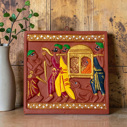 Jamini Roy Inspired Terracotta Bankura Wall Tile | Hand-Painted Bengal Folk Art Wall Décor T10 (6 inch x 6 inch)