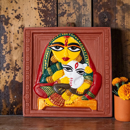 Jamini Roy Inspired Terracotta Bankura Wall Tile | Hand-Painted Bengal Folk Art Wall Décor T009 (6 inch x 6 inch)