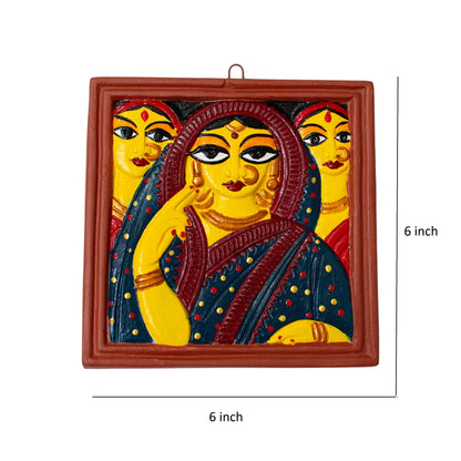 Jamini Roy Inspired Terracotta Bankura Wall Tile | Hand-Painted Bengal Folk Art Wall Décor T008 (6 inch x 6 inch)